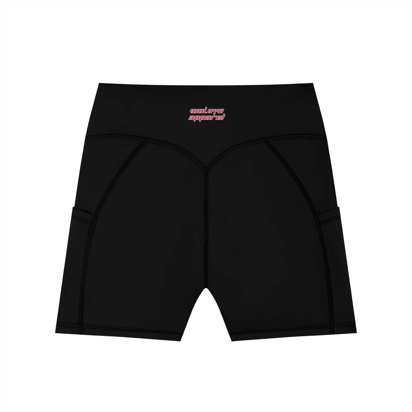 Black high-waisted women's biker shorts with side pockets and front seam detailing