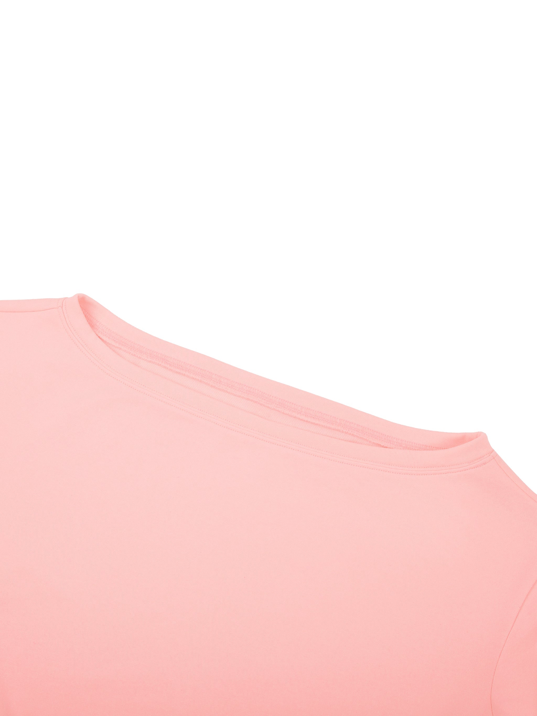 Close-up of a pink women's off-shoulder sweatshirt on a white background
