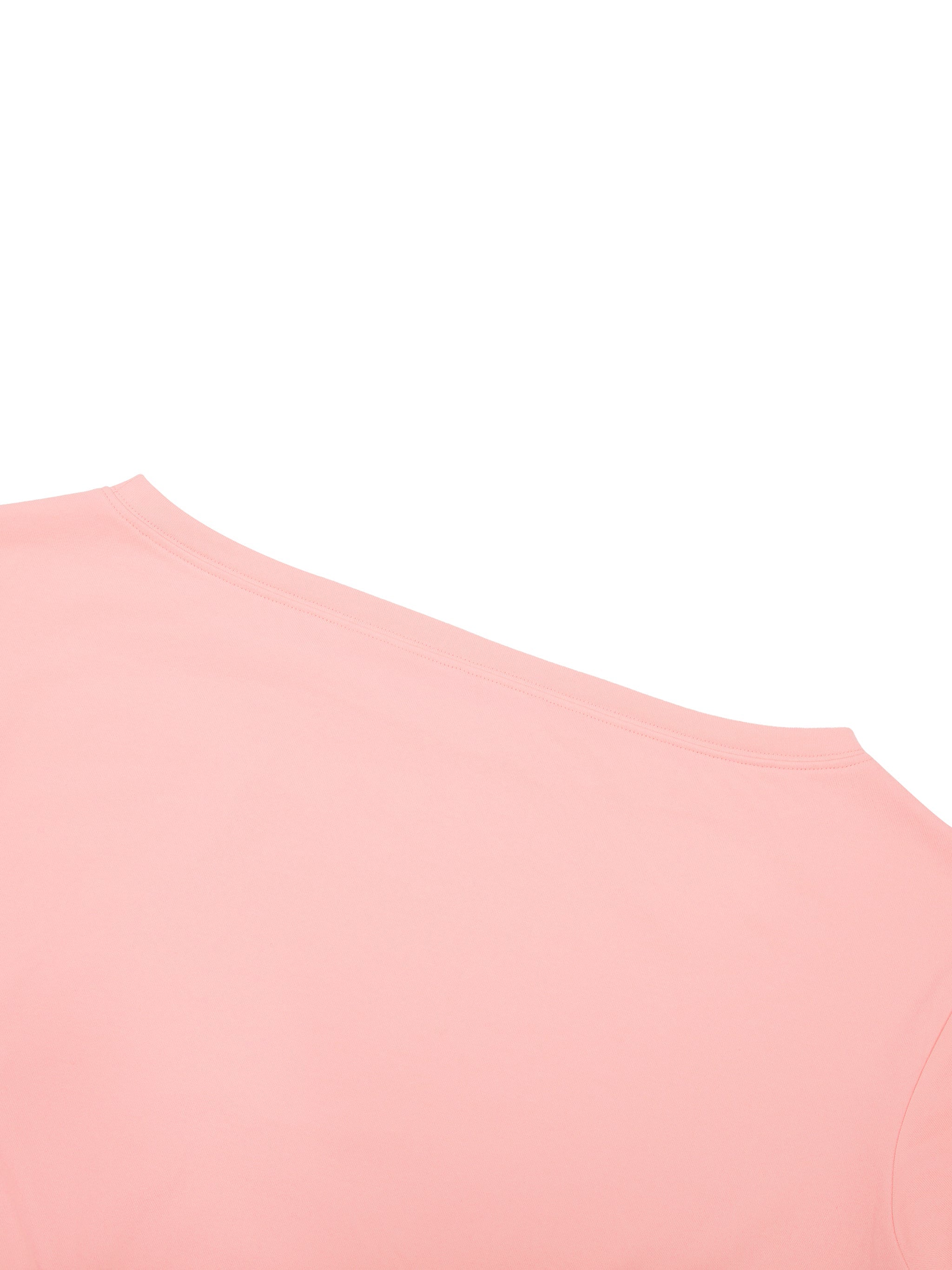Pink off-shoulder women's sweatshirt close-up, soft heavyweight streetwear fabric