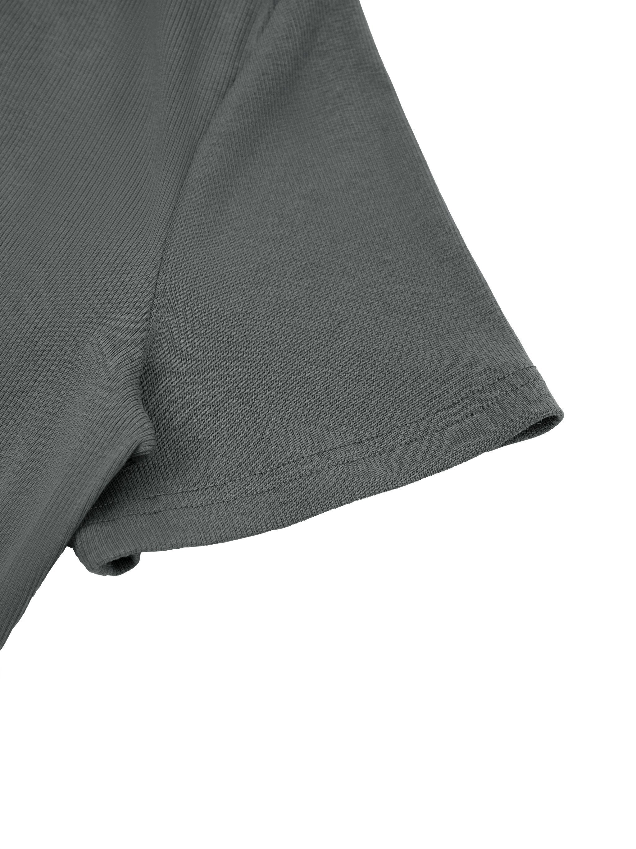 Close-up of ribbed dark grey one-shoulder crop top sleeve detail on white background