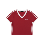 Wolvyn Apparel Women's Retro Binding V-Neck Crop T-Shirt - Wolvyn Apparel