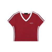 Wolvyn Apparel Women's Retro Binding V-Neck Crop T-Shirt - Wolvyn Apparel