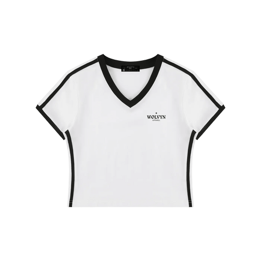 Wolvyn Apparel Women's Retro Binding V-Neck Crop T-Shirt - Wolvyn Apparel