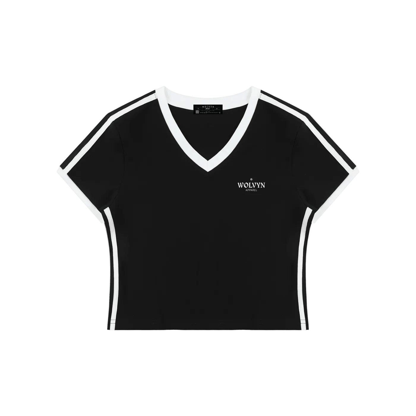 Wolvyn Apparel Women's Retro Binding V-Neck Crop T-Shirt - Wolvyn Apparel