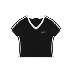 Wolvyn Apparel Women's Retro Binding V-Neck Crop T-Shirt - Wolvyn Apparel