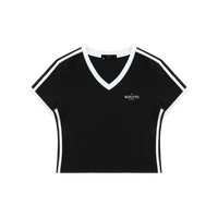 Wolvyn Apparel Women's Retro Binding V-Neck Crop T-Shirt - Wolvyn Apparel