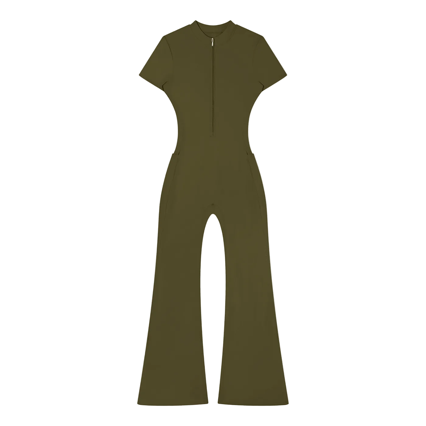 Wolvyn Apparel Women’s Tight Flared Leg Quarter-Zip Jumpsuit - Wolvyn Apparel