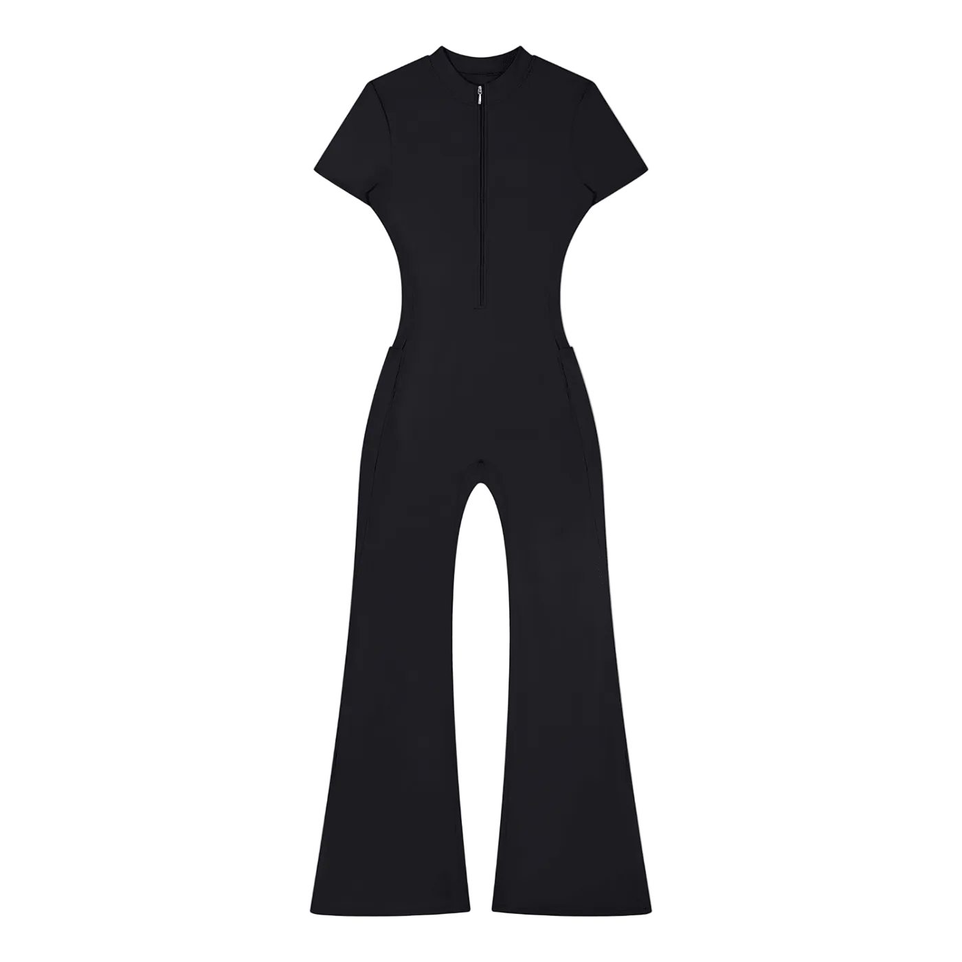 Wolvyn Apparel Women’s Tight Flared Leg Quarter-Zip Jumpsuit - Wolvyn Apparel