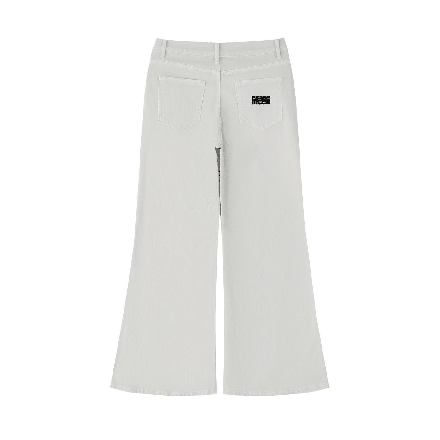 Women's vintage wash flared leg jeans in light gray, rear pockets, wide leg style