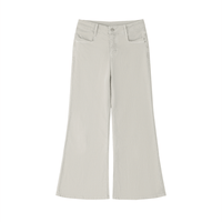 Women's vintage wash flared leg jeans in light beige, front view on white background