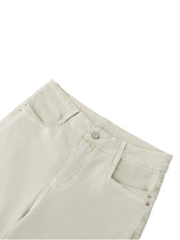 Women's vintage wash flared leg jeans in light beige with classic five-pocket design
