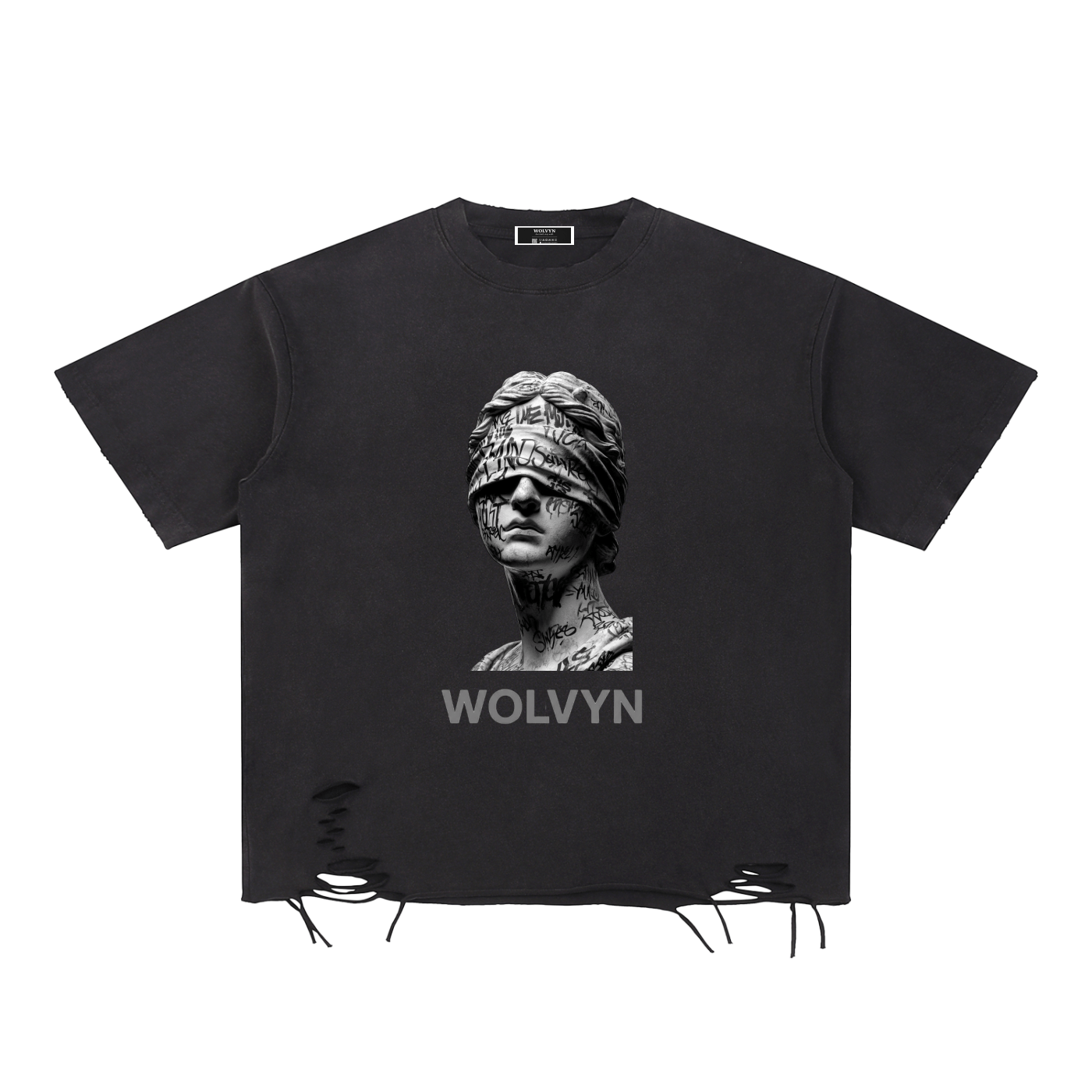 Wolvyn Blindfold Snow Washed Raw - Hem T-Shirt - Wolvyn Apparel