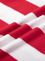 Close-up of red and white color-block striped heavyweight fabric, polo shirt textile