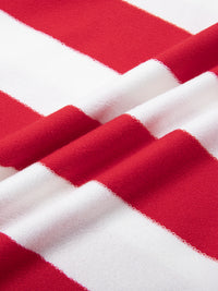 Close-up of red and white color-block striped heavyweight fabric, polo shirt textile