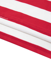 Close-up of red and white color block stripe polo shirt hem with visible stitching
