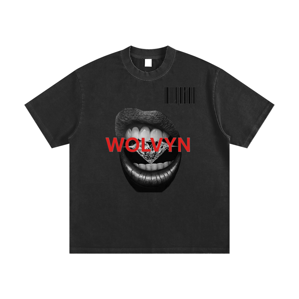 Wolvyn Diamond Teeth Heavyweight Vintage Washed Frayed T-Shirt - 430 GSM - Wolvyn Apparel