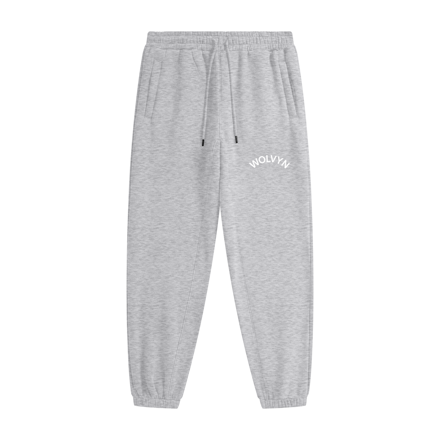 Light grey heavyweight unisex fleece joggers with elastic waistband and side pockets