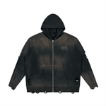 Wolvyn ‘Foundations Submerged’ 760GSM Unisex Distressed Full Zip Sweater - Wolvyn Apparel
