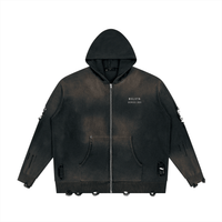 Wolvyn ‘Foundations Submerged’ 760GSM Unisex Distressed Full Zip Sweater - Wolvyn Apparel