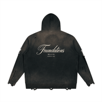 Wolvyn ‘Foundations Submerged’ 760GSM Unisex Distressed Full Zip Sweater - Wolvyn Apparel