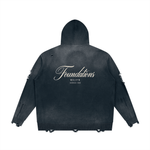 Wolvyn ‘Foundations Submerged’ 760GSM Unisex Distressed Full Zip Sweater - Wolvyn Apparel