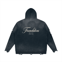 Wolvyn ‘Foundations Submerged’ 760GSM Unisex Distressed Full Zip Sweater - Wolvyn Apparel