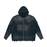 Wolvyn ‘Foundations Submerged’ 760GSM Unisex Distressed Full Zip Sweater - Wolvyn Apparel