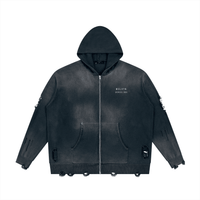 Wolvyn ‘Foundations Submerged’ 760GSM Unisex Distressed Full Zip Sweater - Wolvyn Apparel