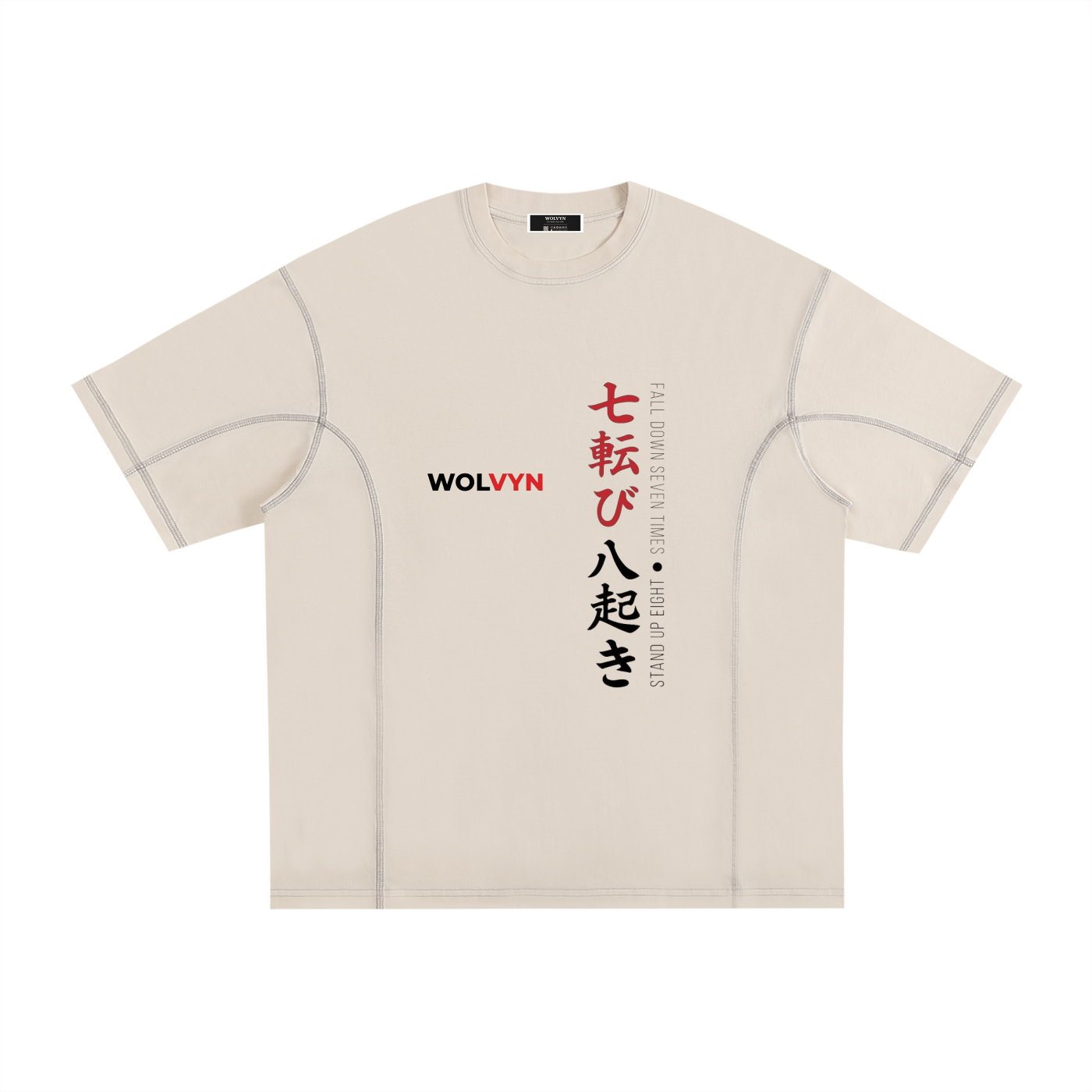 Wolvyn Japanese Streetwear Contrast - Stitched Cotton T-Shirt - Wolvyn Apparel