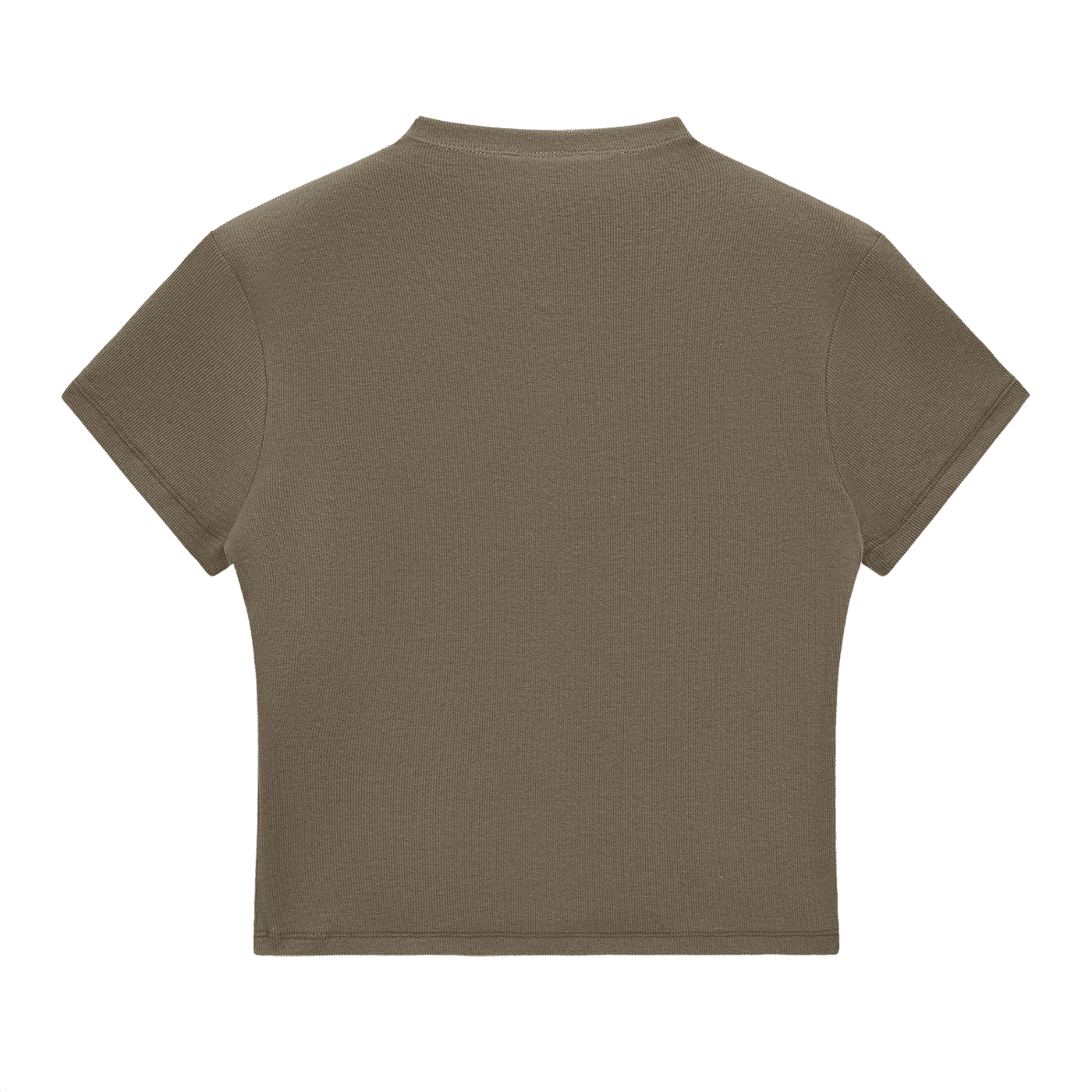 Back view of olive green slim fit mock neck women's T-shirt, short sleeves, plain design