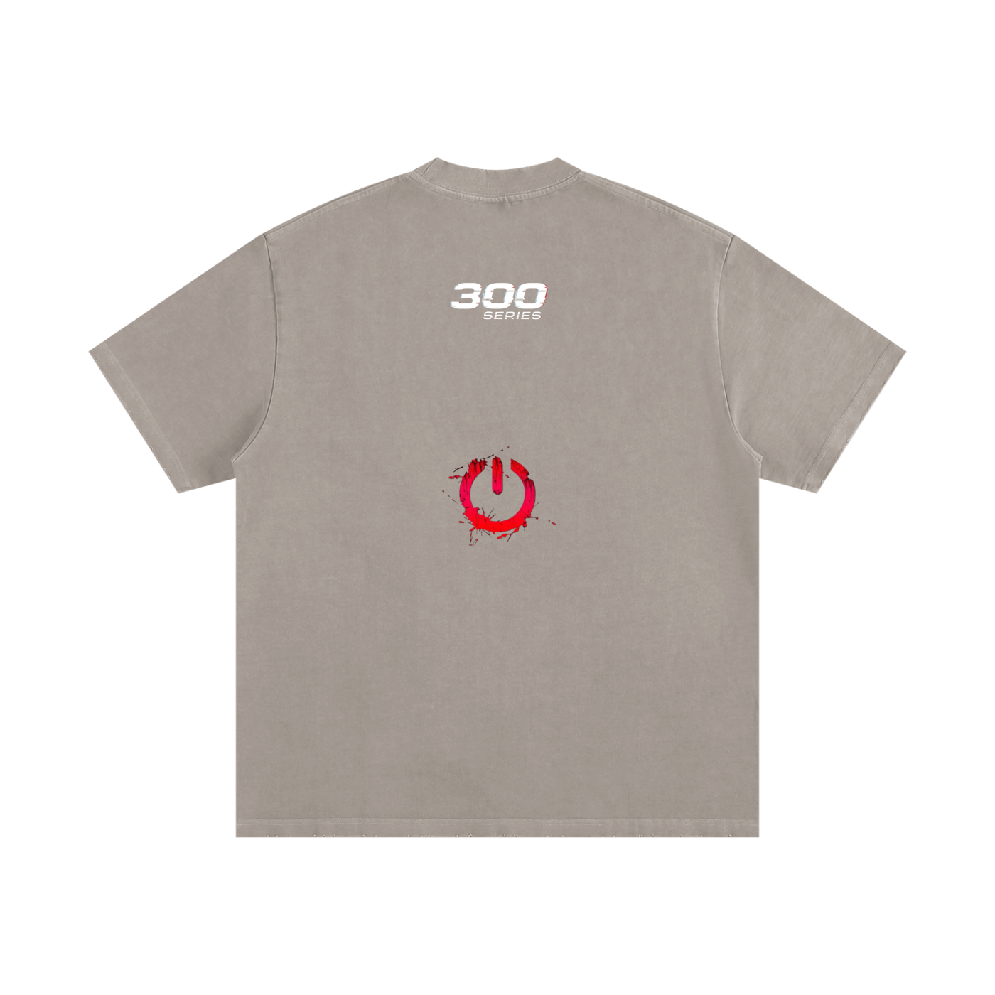 Heavyweight vintage washed t-shirt with 300 Series text and red graphic on the back