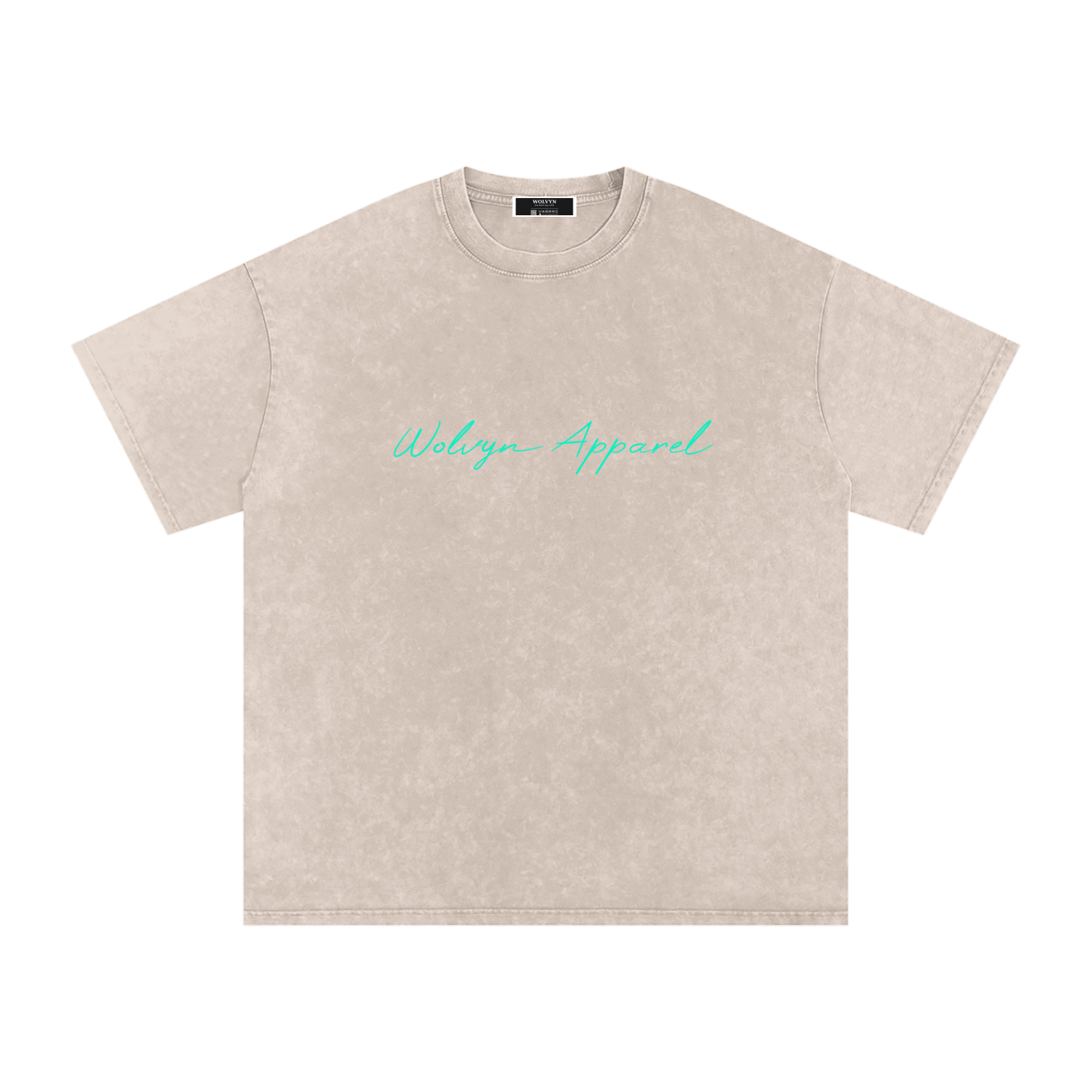 Snow washed oversized cotton T-shirt with teal script logo on front