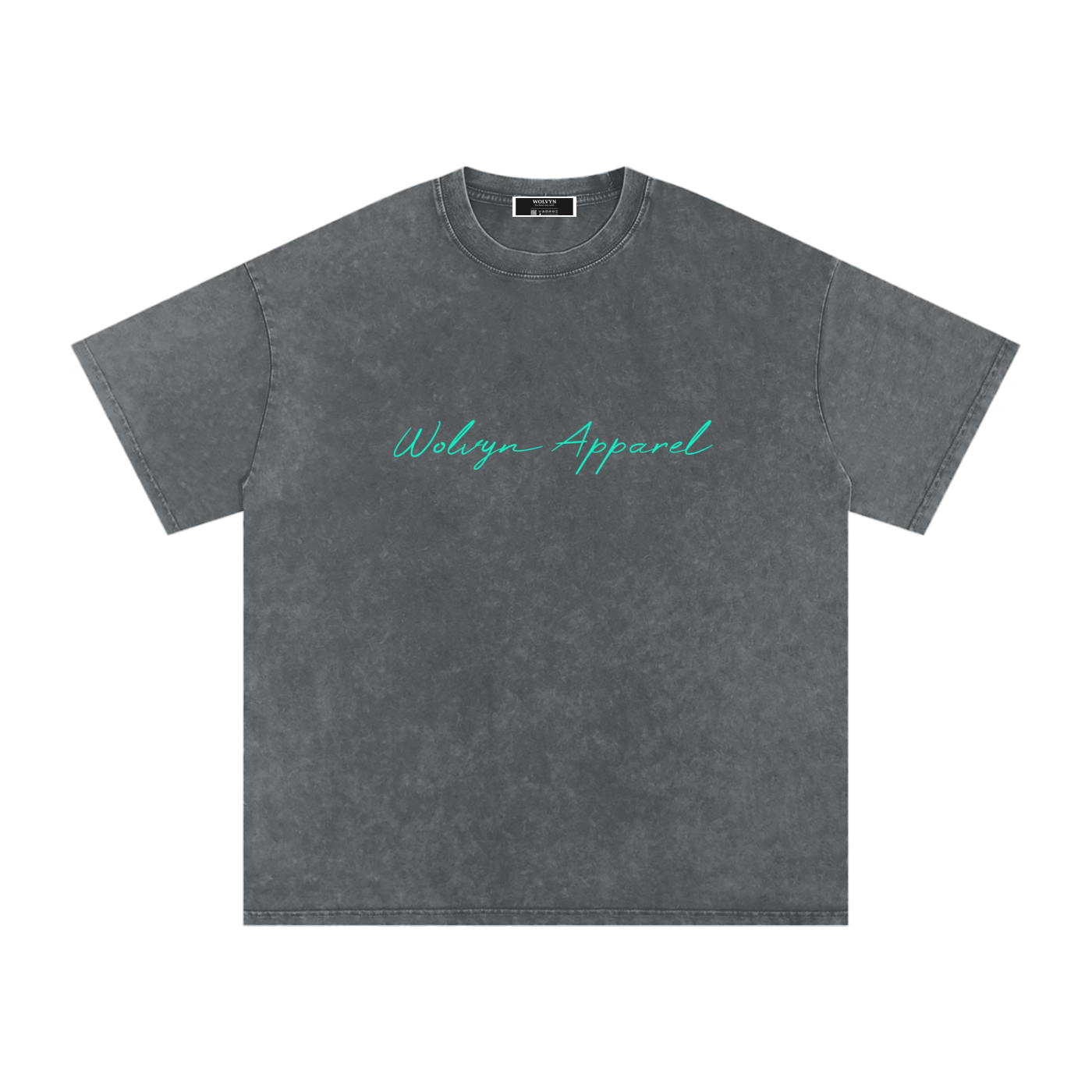 Snow-washed oversized cotton t-shirt with turquoise script logo on front