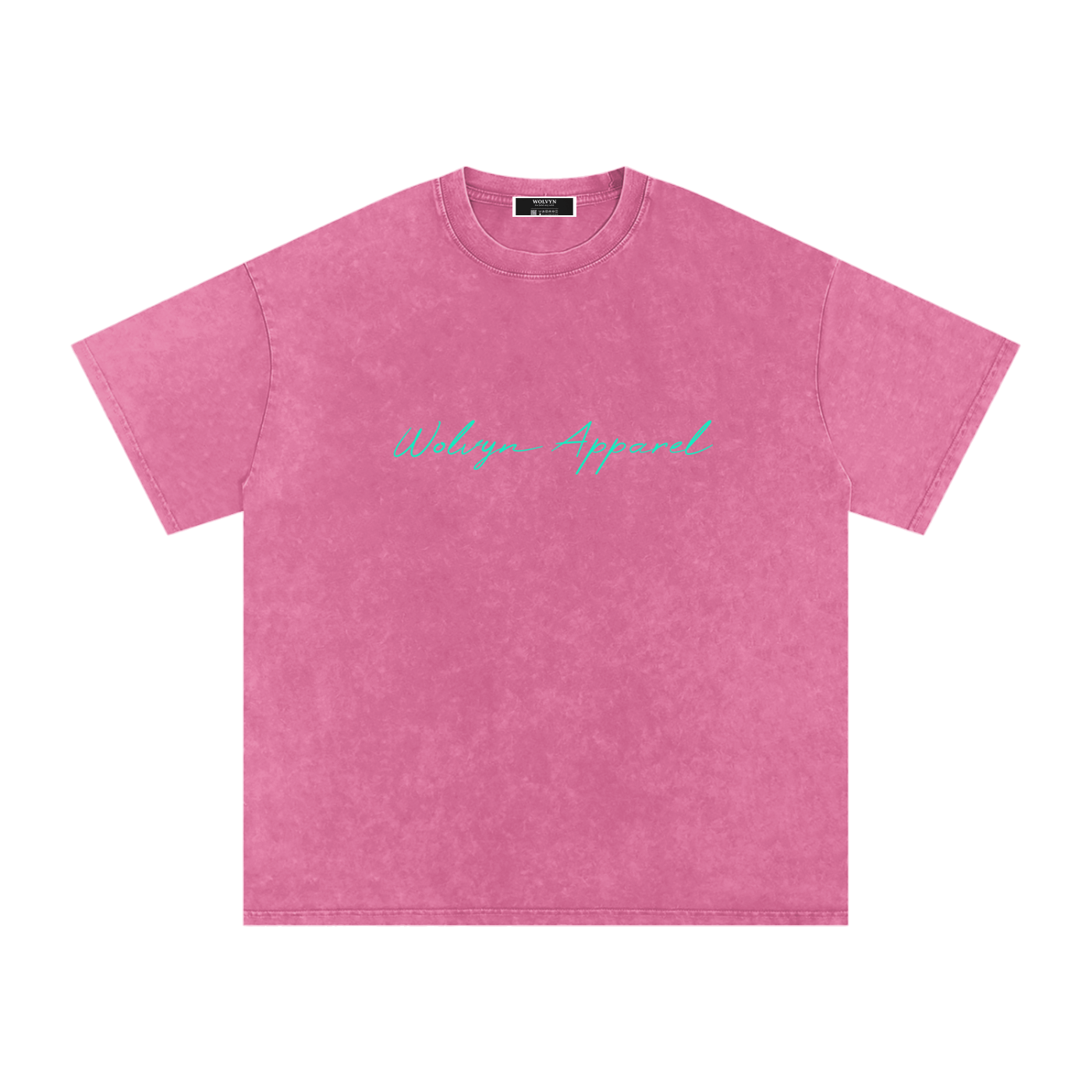 Pink snow-washed oversized cotton t-shirt with teal script front text
