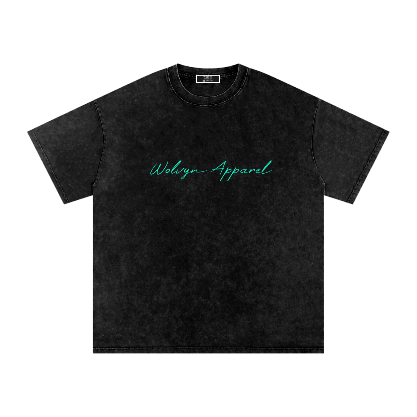 Black snow washed oversized cotton t-shirt with teal script logo on front