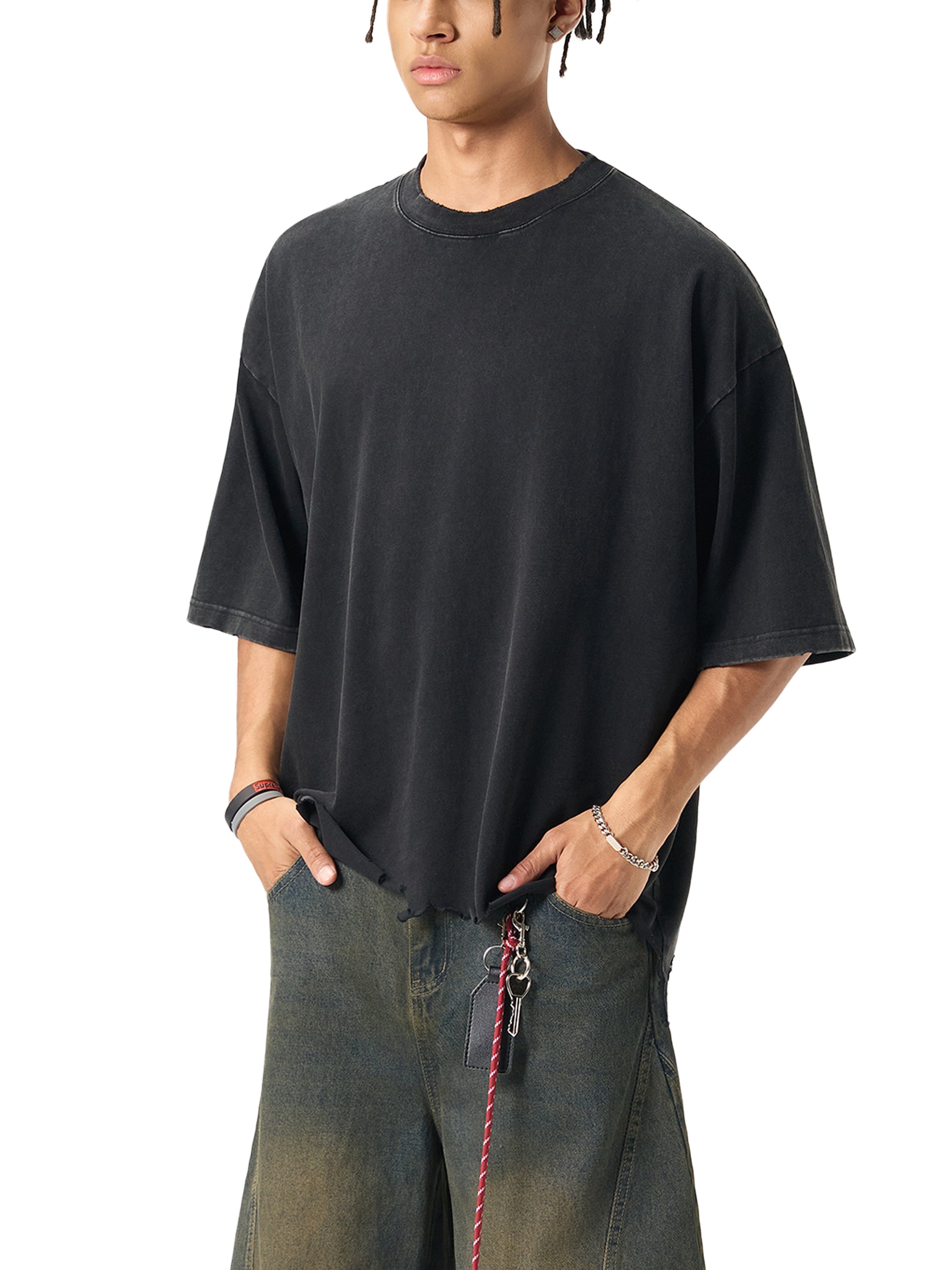 Wolvyn Snow Wash Raw - Hem Boxy T-shirt - Wolvyn Apparel