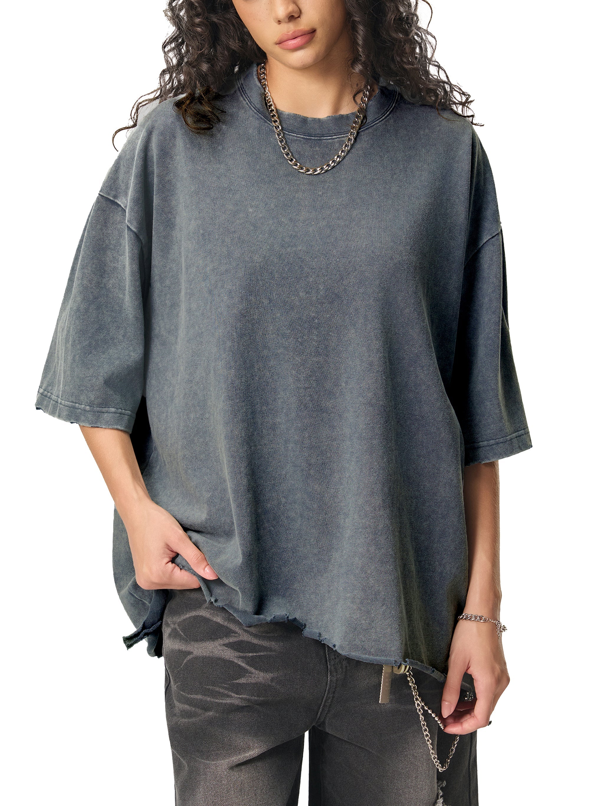 Wolvyn Snow Wash Raw - Hem Boxy T-shirt - Wolvyn Apparel