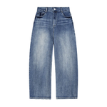 Heavyweight sun-faded denim jeans with a straight wide-leg fit and classic five-pocket design.