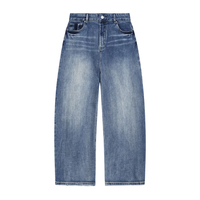 Heavyweight sun-faded denim jeans with a straight wide-leg fit and classic five-pocket design.
